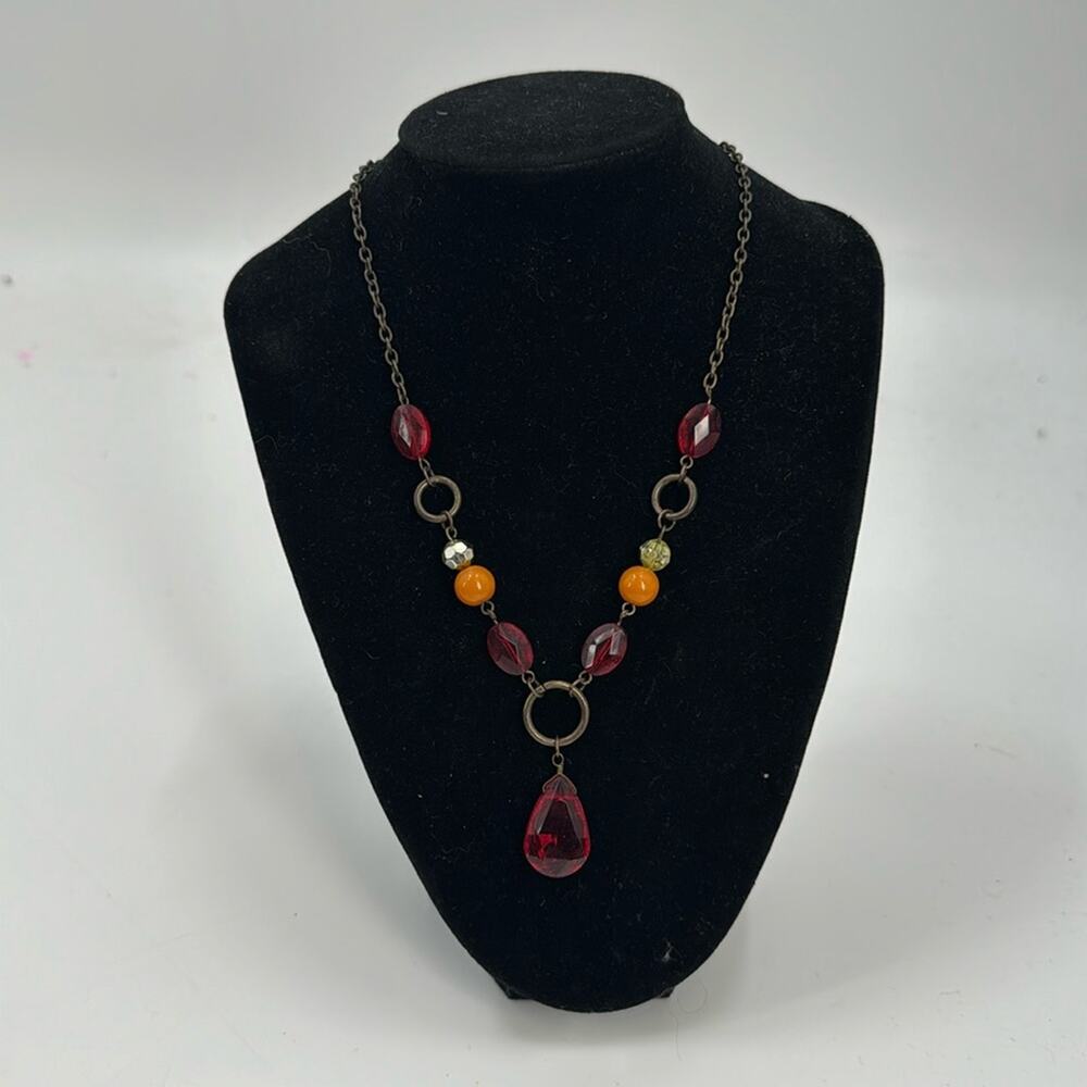 Orange and red lariat bronze necklace